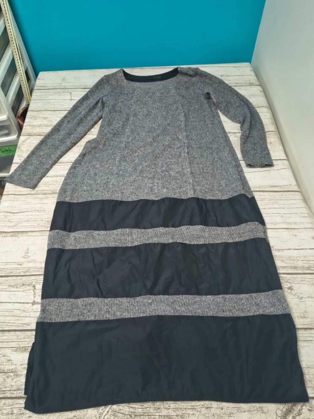 LUUKAA Gray Black Mixed Media Long Dress US 8